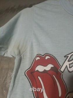 1970s Authentic Original Rolling Stones Light Blue Concert T Shirt Size Medium