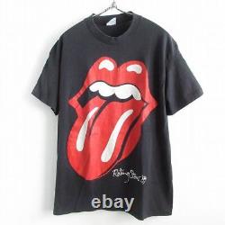 80s ROLLING STONES Band T-shirt Short Sleeve Black Tongue Rock Vintage D143