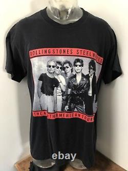 Mens Vintage XL THE ROLLING STONES 80s Concert Steel Wheels Band Tee T Shirt