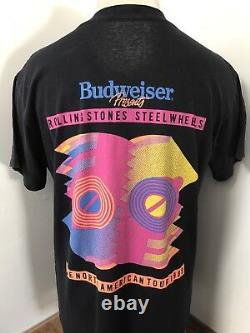 Mens Vintage XL THE ROLLING STONES 80s Concert Steel Wheels Band Tee T Shirt