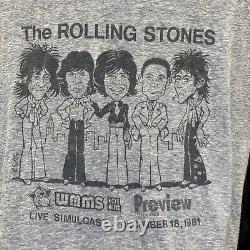 RARE Vintage 1981 Rolling Stones Caricature Daffy Dan WMMS Hanes Large Blue 76