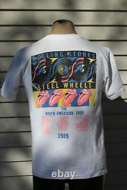RARE Vintage ROLLING STONES STEEL WHEELS 1989 Band Concert T Shirt SZ L NO RES