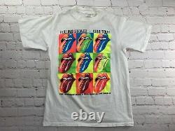 ROLLING STONES North American Tour 1989 White T-Shirt LG Vintage RARE