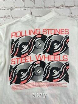 ROLLING STONES North American Tour 1989 White T-Shirt LG Vintage RARE
