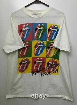 ROLLING STONES Steel Wheels Tour 1989 Vintage White Tee Shirt Pre Owned XL
