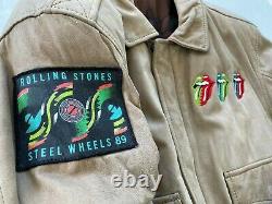 Rolling Stones 1989 Steel Wheels TOUR Suede Leather BOMBER Coat XL SWAT + MANUAL