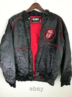 Rolling Stones Roadie Satin Tour Jacket Embroidered Zip Jacket Black Large Vtg