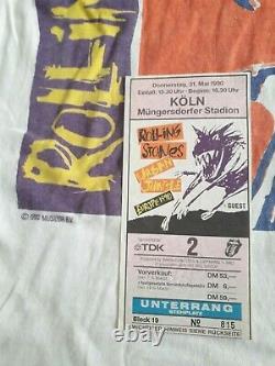 THE ROLLING STONES Vintage 1990 Urban Jungle EU Tour T Shirt +Ticket XL White LP