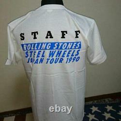 The Rolling Stones 1990 JAPAN Tour STAFF T-shirt SizeL Vintage Rare White