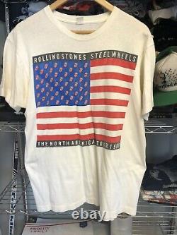 VINTAGE 1989 ROLLING STONES STEEL WHEELS NORTH AMERICAN TOUR SHIRT RARE L White
