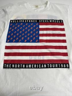 VINTAGE ROLLING STONES T-Shirt 1989 STEEL WHEELS NORTH AMERICAN TOUR RARE XL