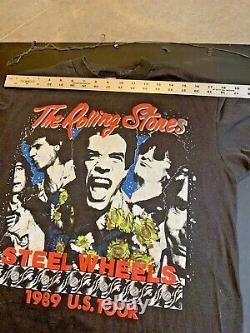 VINTAGE Rolling Stones Steel Wheels 1989 US Tour Black men's L T-Shirt