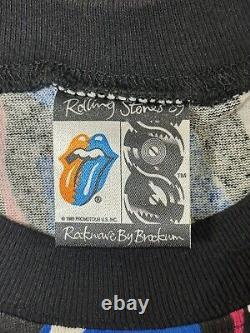 VINTAGE Rolling Stones Tshirt Black 89' Rockwave by Brockman Repeating Logo 1989