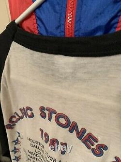 Vintage 1981 Rolling Stones Tour 3/4 Sleeve Baseball Shirt 80s Band Tee LARGE