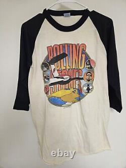 Vintage 1981 The Rolling Stones White Black Raglan Band T-Shirt Concert Large