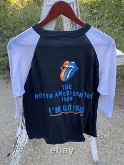 Vintage 1989 Rolling Stones Shirt North American Tour HANDTEX Raglan Baseball XL