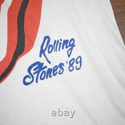 Vintage 1989 Rolling Stones Steel Wheels Tour Shirt L White Beatles AC/DC Lips