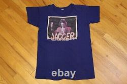 Vintage 70s Mick Jagger The Rolling Stones Blue T-Shirt Size Medium Rock Tee