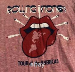 Vintage 70s ROLLING STONES 1975 TOUR OF THE AMERICAS ROCK Red Band t-shirt Small