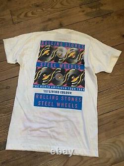 Vintage 80s 1989 Rolling Stones Steel Wheels Bootleg Tour Concert Graphic Shirt