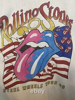 Vintage 80s Rolling Stones T Shirt Single Stitch Steel Wheels Tour Size L