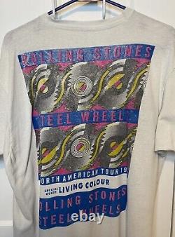 Vintage 80s Rolling Stones T Shirt Single Stitch Steel Wheels Tour Size L
