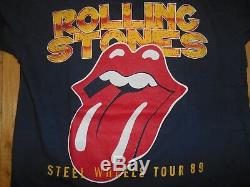 Vintage ROLLING STONES Steel Wheels N. American 1989 Sold Out Tour Shirt Mens Lg