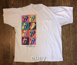 Vintage Rolling Stones 1989 Tour T Shirt White Rare Warhol Tongue Size Men's XL