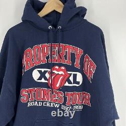 Vintage Rolling Stones Hoodie Sweatshirt Size XL Navy 1997 Tour Road Crew