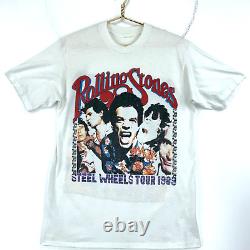Vintage Rolling Stones Tour T-Shirt Medium 1989 White Rock Band Double Sided 80s
