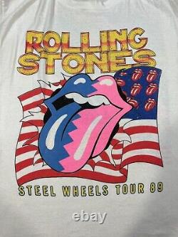 Vintage Single Stitch 1989 Rolling Stones Steel Wheels Tour T Shirt Mens Size L