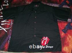 Vintage THE ROLLING STONES Art Dragonfly Polyester Button Dress Collar Shirt L