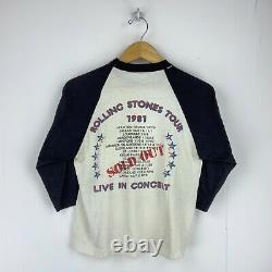1981 Rolling Stones Vintage Raglan T-shirt Taille Medium Single Stitch Rock Tour