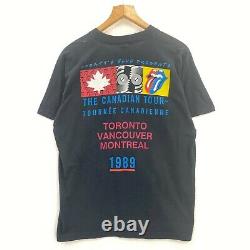 1989 Rolling Stones Steel Wheels Canadian Tour Vintage Bleu Marine T-shirt Taille L