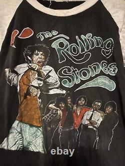 Chemise Rolling Stones vintage des années 80, tournée mondiale de 1981-82, style Henley 3/4.