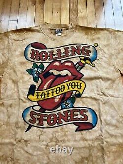 Chemise Vintage Rolling Stones Liquid Blue Tattoo You en coton teinté de 2003 Y2K