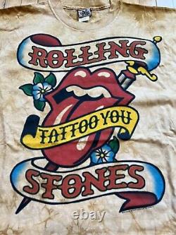 Chemise Vintage Rolling Stones Liquid Blue Tattoo You en coton teinté de 2003 Y2K