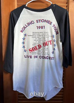Chemise de concert vintage des Rolling Stones à manches raglan avec dragon de la tournée de 1981, taille L, PORTÉE UNE FOIS