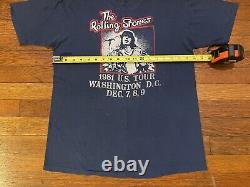 Le T-shirt vintage des Rolling Stones de la tournée américaine 1981 à Washington DC, taille M, avec couture unique.