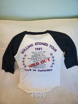 Les tricots vintage Rolling Stones du tour de 1981 en direct épuisés Raglan Shirt Taille S M
