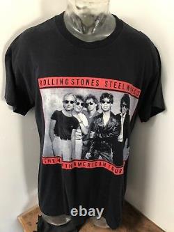 Mens Vintage XL The Rolling Stones 80s Concert Steel Wheels Band Tee T Shirt