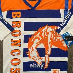 New Vintage Chemise Homme XL Orange Blue Denver Broncos NFL All Over Imprimer