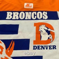 New Vintage Chemise Homme XL Orange Blue Denver Broncos NFL All Over Imprimer
