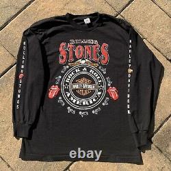 Rare Vintage Harley Davidson Rolling Stones 90s T-shirt Hommes Taille XL