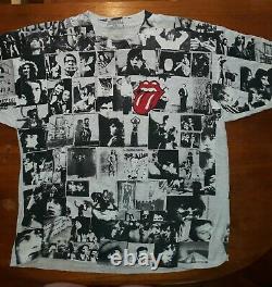 Rolling Stones Exile Sur Main Street 1995 Tout Sur Imprimé Chemise Rare Vintage XL