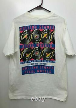 Rolling Stones Steel Wheels Tour 1989 Vintage Blanc Tee Chemise Pre Owned XL