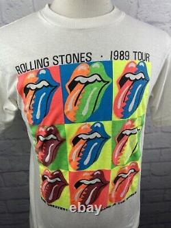 Rolling Stones Tournée Nord-américaine 1989 T-shirt Blanc Lg Vintage Rare