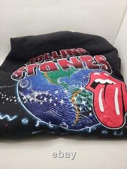 Sweatshirt Rolling Stones Vintage Noir Tournée Mondiale 97-98 Bande LARGE Pull-over des années 90