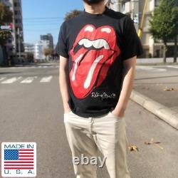 T-shirt À Manches Courtes De La Bande De Stones Rolling Stones 80s Black Tongue Rock Vintage D143