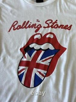 T-shirt RARE Vintage des Rolling Stones avec étiquette, taille Large, tournée du Royaume-Uni 1971, emblème 3D du groupe.